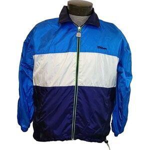 Wilson Windbreaker Jacket Mens M Medium Blue Color‎ Block Full Zip Nylon